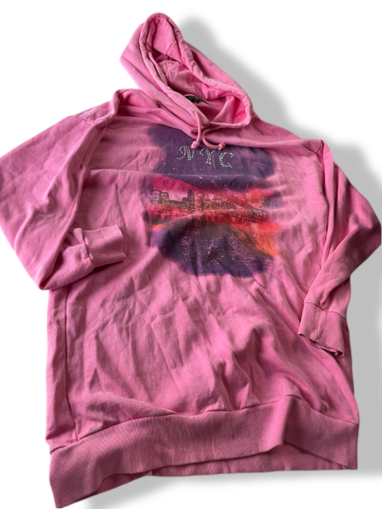 Vintage women's Topshop New york city pink hoodie in XL/XXL|L33 W24|SKU 4822