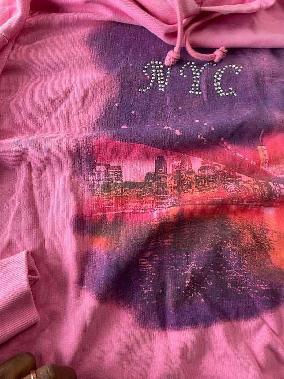 Vintage women's Topshop New york city pink hoodie in XL/XXL|L33 W24|SKU 4822