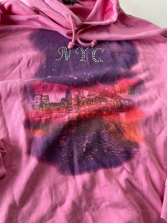 Vintage women's Topshop New york city pink hoodie in XL/XXL|L33 W24|SKU 4822