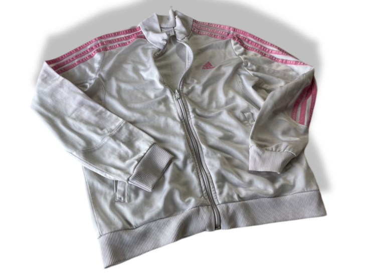 Vintage women's white Adidas 3-stripe full zip windbreaker track jacket in M|L23 W18|SKU 4823