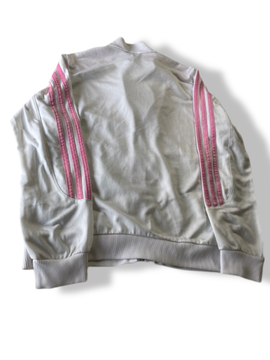 Vintage women's white Adidas 3-stripe full zip windbreaker track jacket in M|L23 W18|SKU 4823