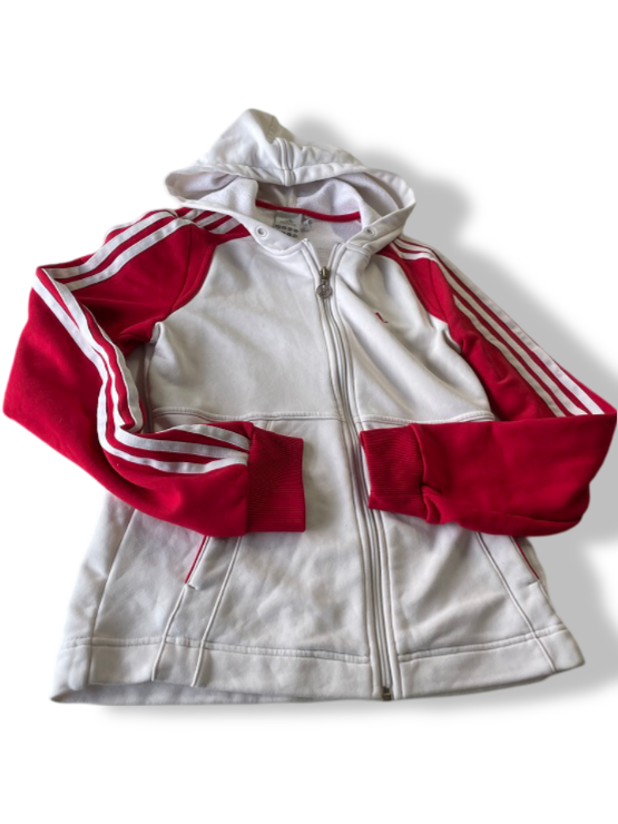 Vintage Adidas 3-stripe colourblock white red full zip hoodie in