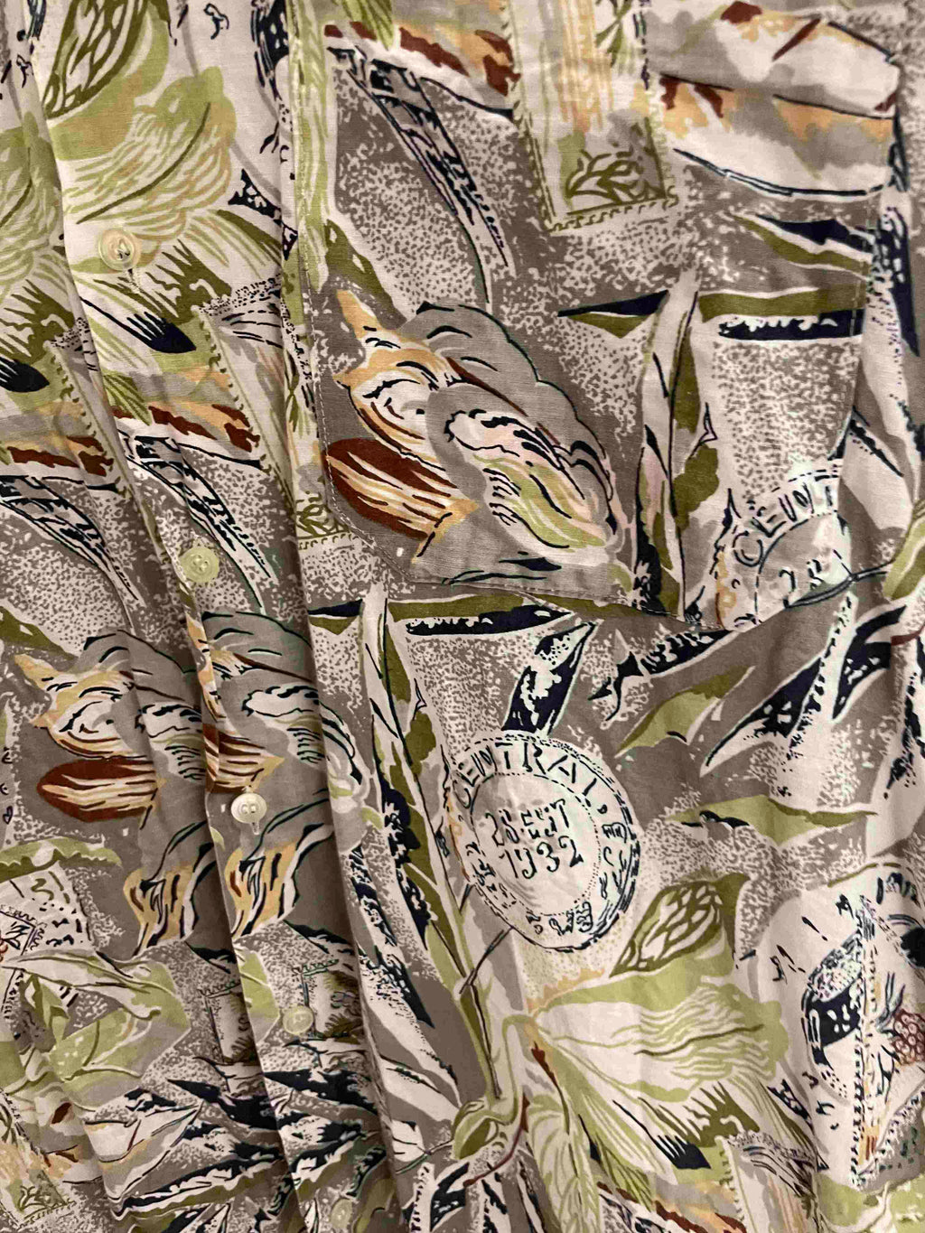 Vintage witt weider green abstract pattern medium short sleeve shirt