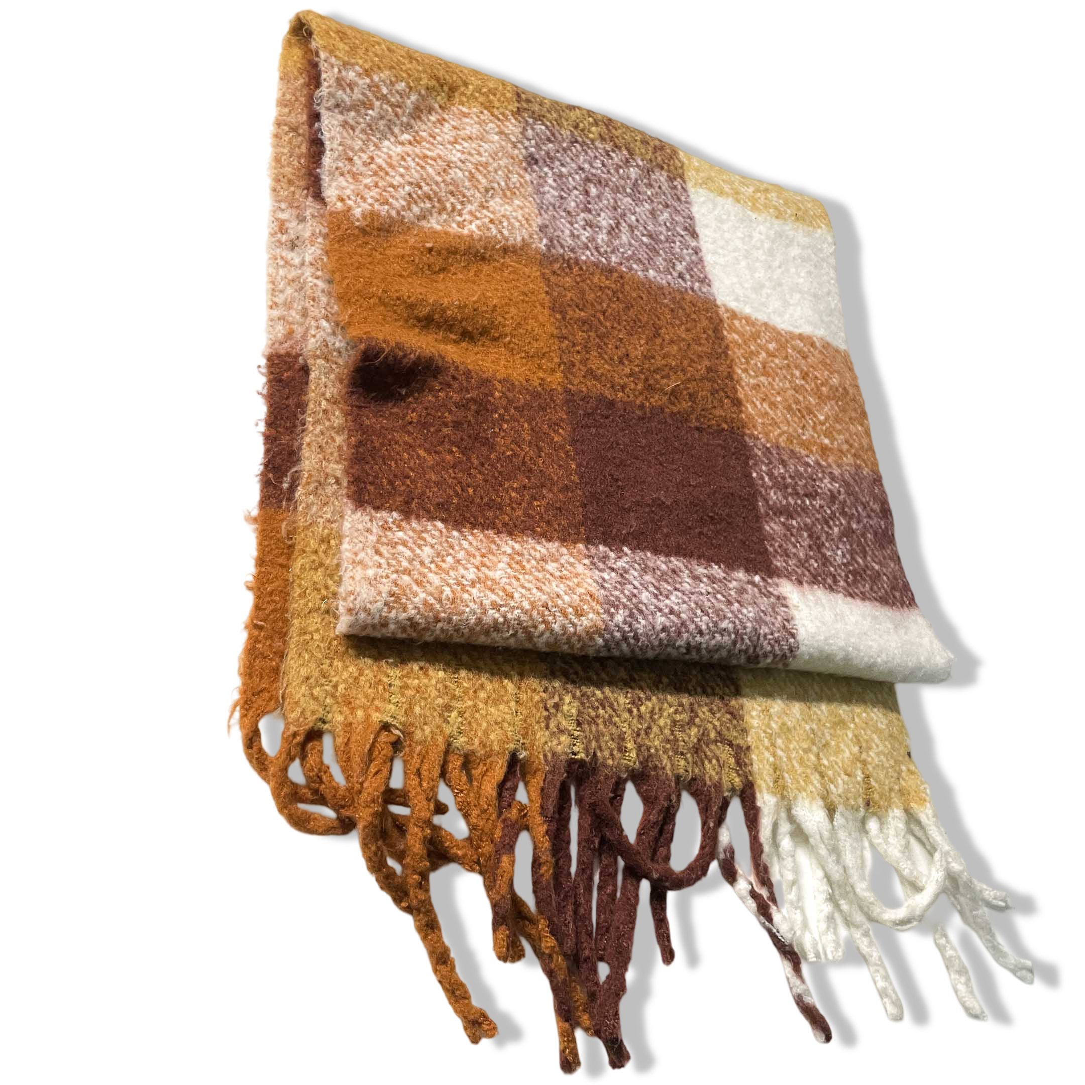 Vintage women cashmere brown checkered scarf|L78 W18|SKU 6332