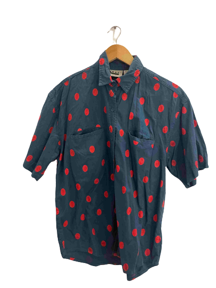 Vintage blue ilio red dotted spot short sleeve shirt size M