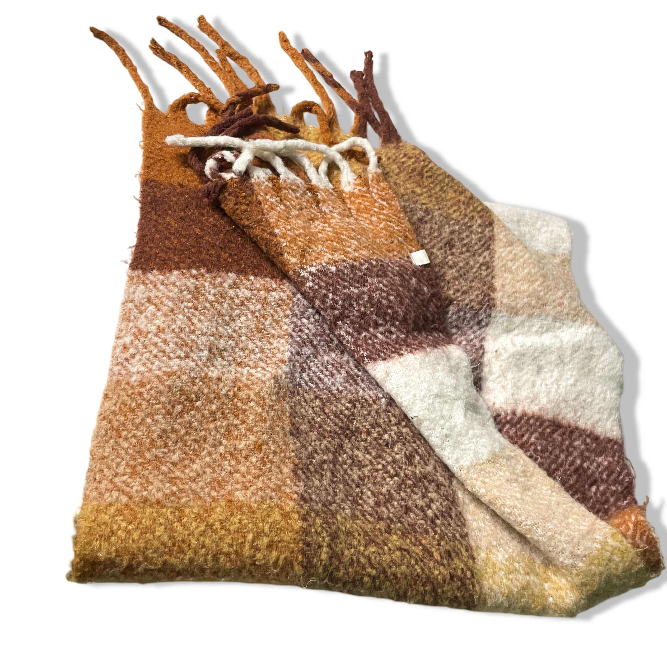 Vintage women cashmere brown checkered scarf|L78 W18|SKU 6332