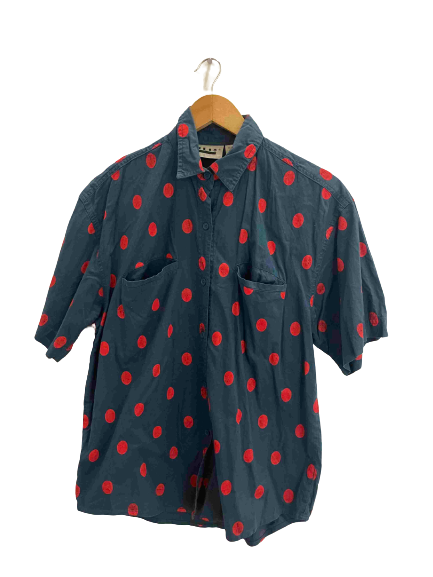 Vintage blue ilio red dotted spot short sleeve shirt size M