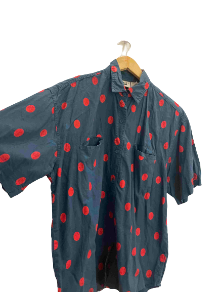 Vintage blue ilio red dotted spot short sleeve shirt size M