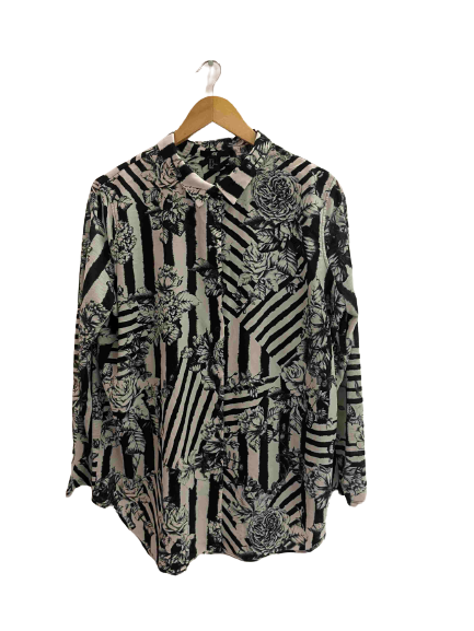 Vintage H&M black and white floral pattern medium women shirt