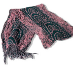 Vintage women green and pink pattern rayon scarf|L68 W12|SKU 6334