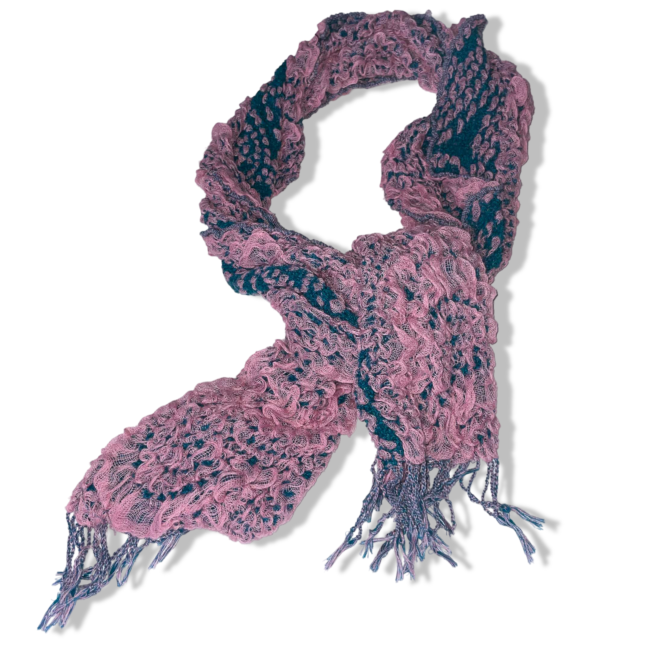 Vintage women green and pink pattern rayon scarf|L68 W12|SKU 6334