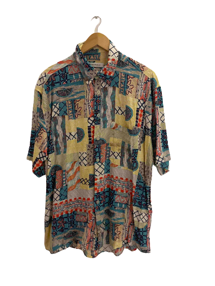 Vintage greenfield multi festive abstract pattern short sleeve medium shirt