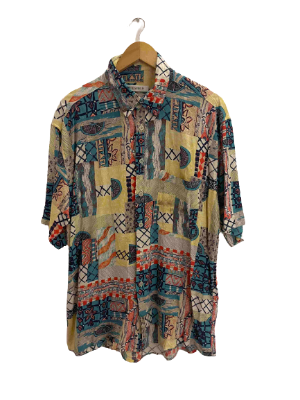Vintage greenfield multi festive abstract pattern short sleeve medium shirt