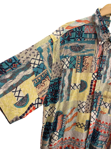 Vintage greenfield multi festive abstract pattern short sleeve medium shirt