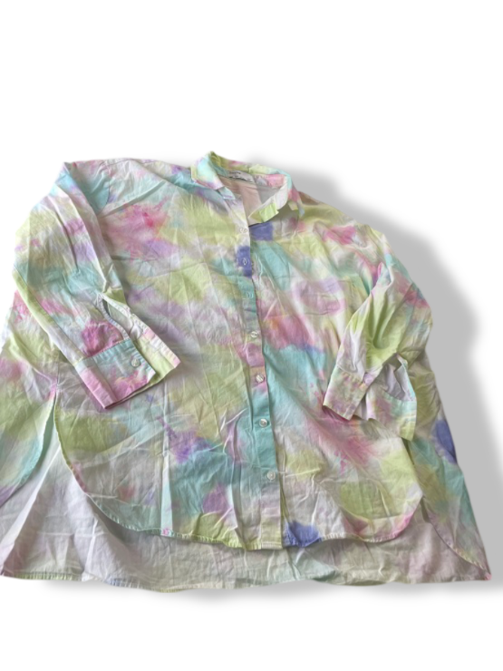 VINTAGE BERSHKA MULTI-COLOUR TYE DYE PRINT COLLARED SHIRT IN S|L30 W26|SKU 4835