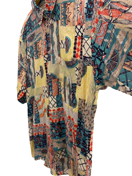 Vintage greenfield multi festive abstract pattern short sleeve medium shirt