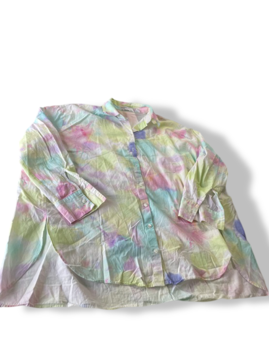 VINTAGE BERSHKA MULTI-COLOUR TYE DYE PRINT COLLARED SHIRT IN S|L30 W26|SKU 4835