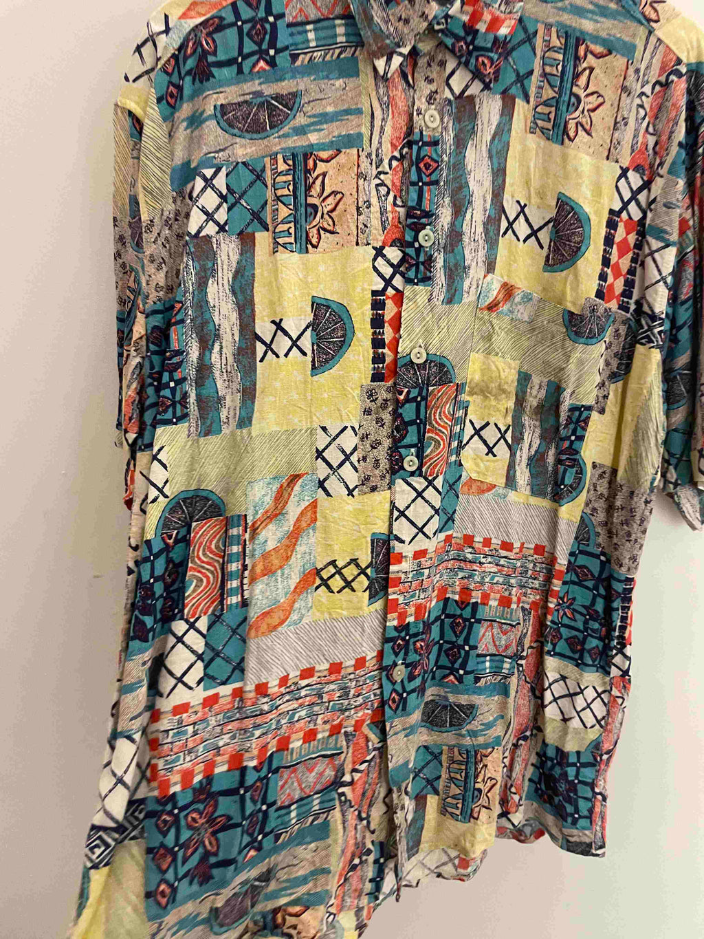 Vintage greenfield multi festive abstract pattern short sleeve medium shirt
