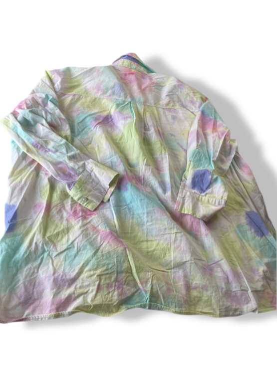VINTAGE BERSHKA MULTI-COLOUR TYE DYE PRINT COLLARED SHIRT IN S|L30 W26|SKU 4835