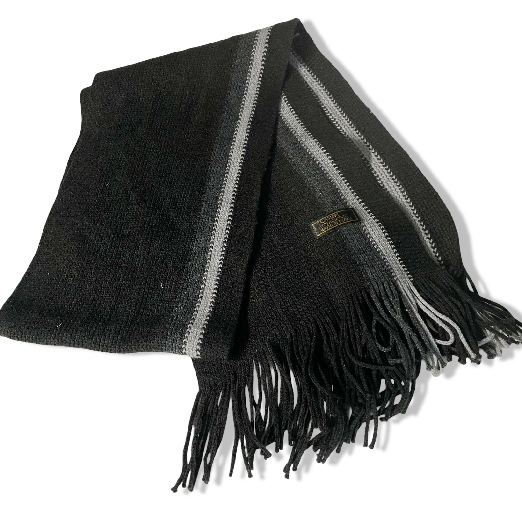 Vintage women grey cashmere arcylic rectangular scarf|L70 W9|SKU 6339