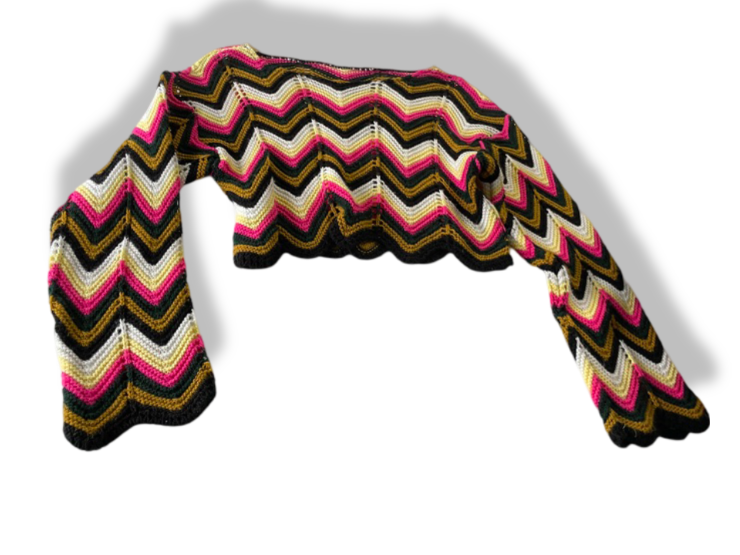 Vintage women's Zara crochet multi ziz-zag long sleeve crop top in S|L16 W17|SKU 4837