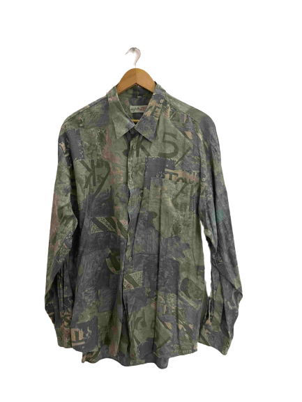 Vintage Angelo Fitrico blue patterned viscose long sleeve shirt size XXL