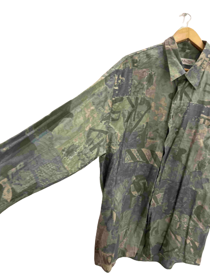 Vintage Angelo Fitrico blue patterned viscose long sleeve shirt size XXL