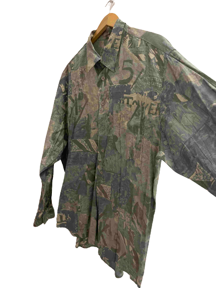 Vintage Angelo Fitrico blue patterned viscose long sleeve shirt size XXL