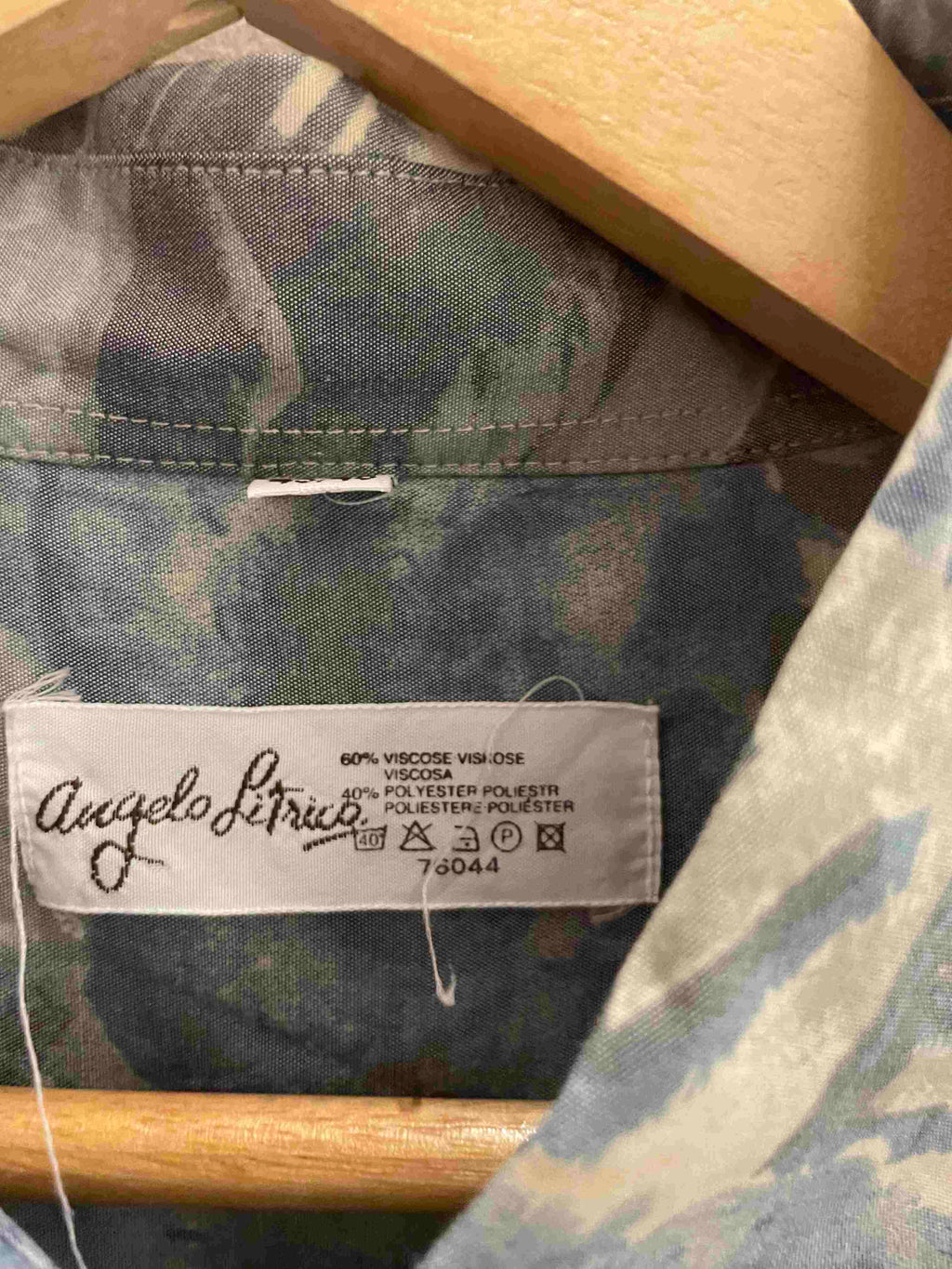 Vintage Angelo Fitrico blue patterned viscose long sleeve shirt size XXL