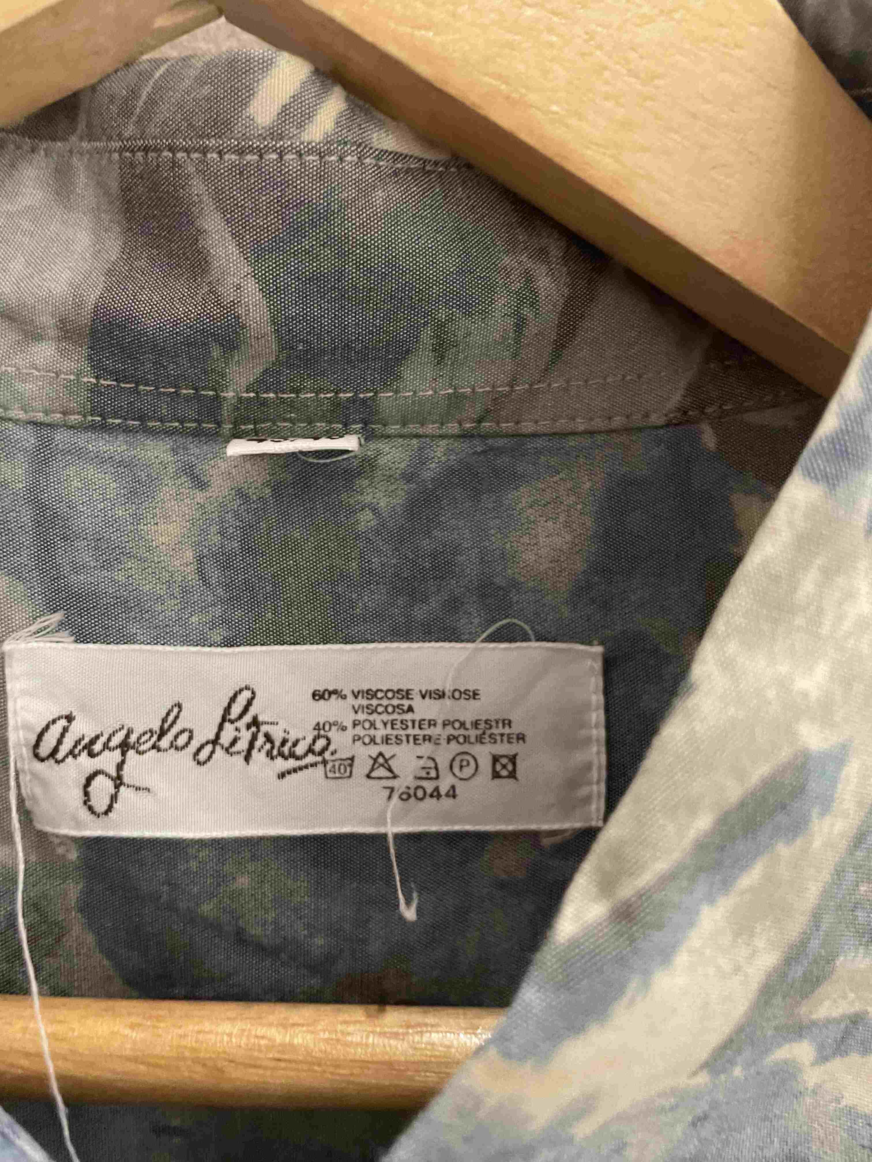 Vintage Angelo Fitrico blue patterned viscose long sleeve shirt size XXL