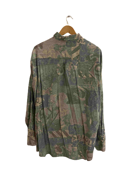 Vintage Angelo Fitrico blue patterned viscose long sleeve shirt size XXL