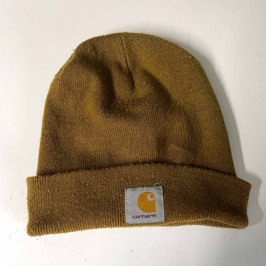 Vintage brown cotton winter unisex Carhartt logo print beanie| SKU 6343