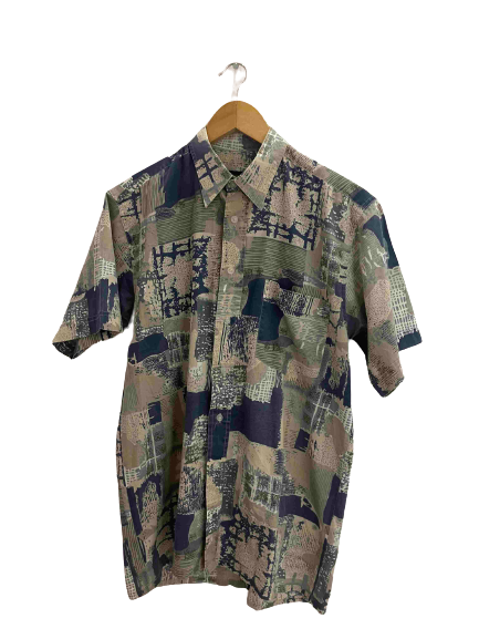 Vintage Class abtract pattern mens short sleeve multi shirt