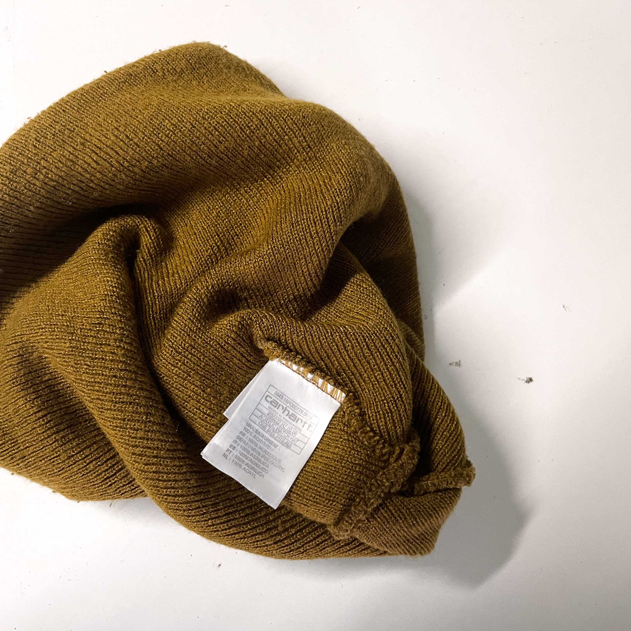 Vintage brown cotton winter unisex Carhartt logo print beanie| SKU 6343