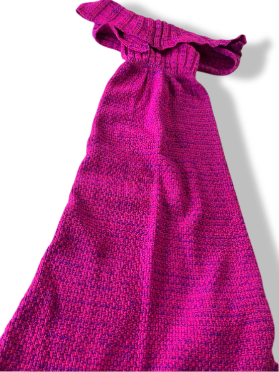 Vintage women's purple off-shoulder knitted midi dress in M|L54 W9|SKU 4840