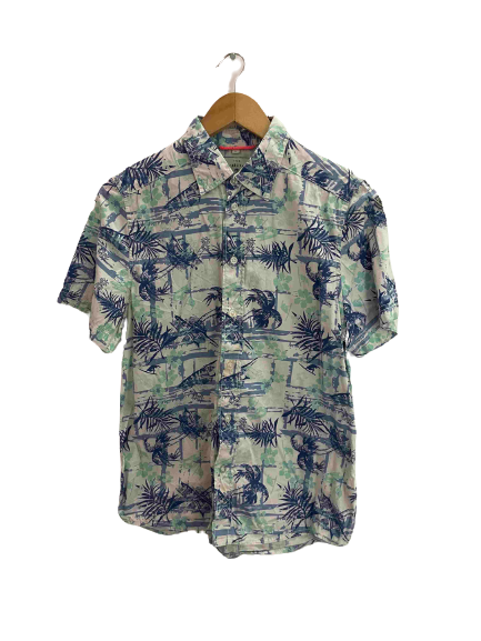 Vintage tom tailor floral pattern blue womens large short sleeve shirt