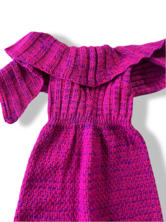 Vintage women's purple off-shoulder knitted midi dress in M|L54 W9|SKU 4840