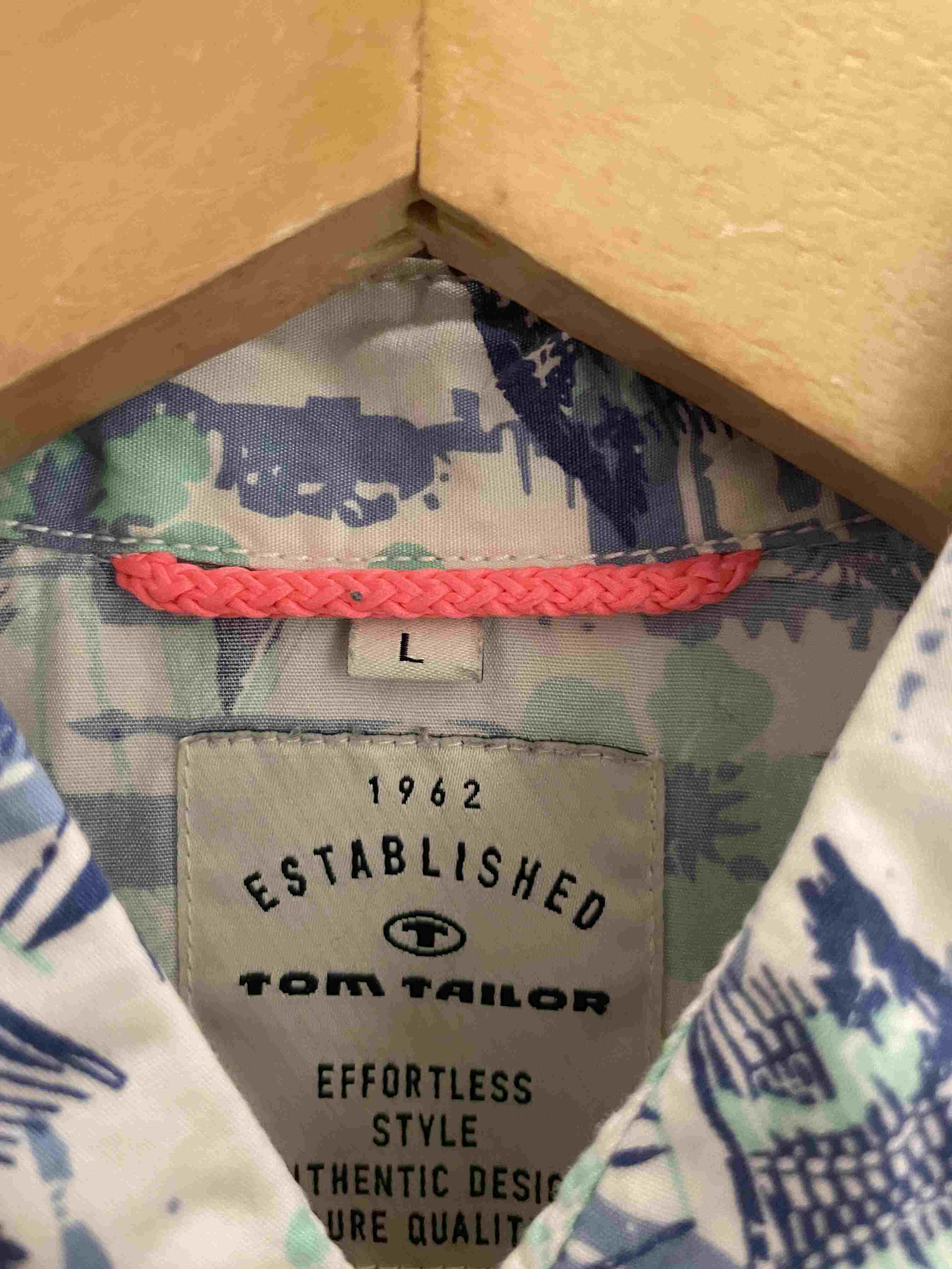 Vintage tom tailor floral pattern blue womens large short sleeve shirt