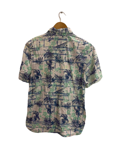 Vintage tom tailor floral pattern blue womens large short sleeve shirt