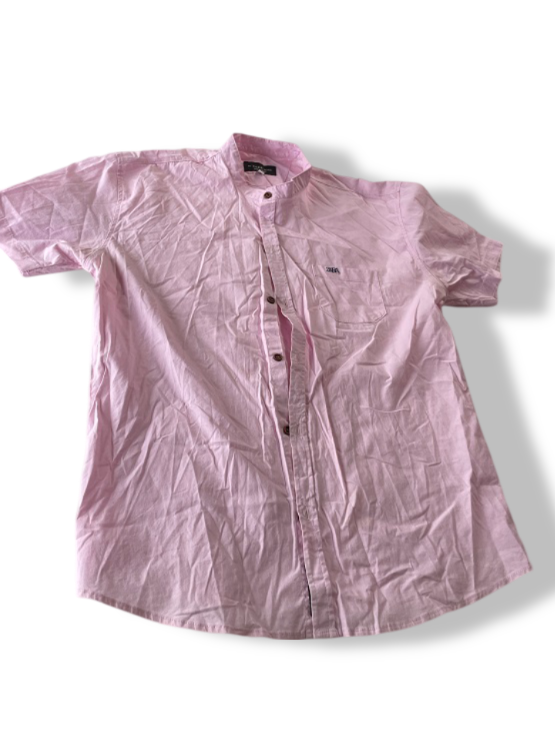 Vintage men's Zara pink short sleeve regular fit shirt in L| L29 W21|SKU 4841