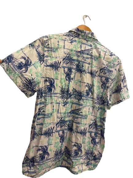 Vintage tom tailor floral pattern blue womens large short sleeve shirt