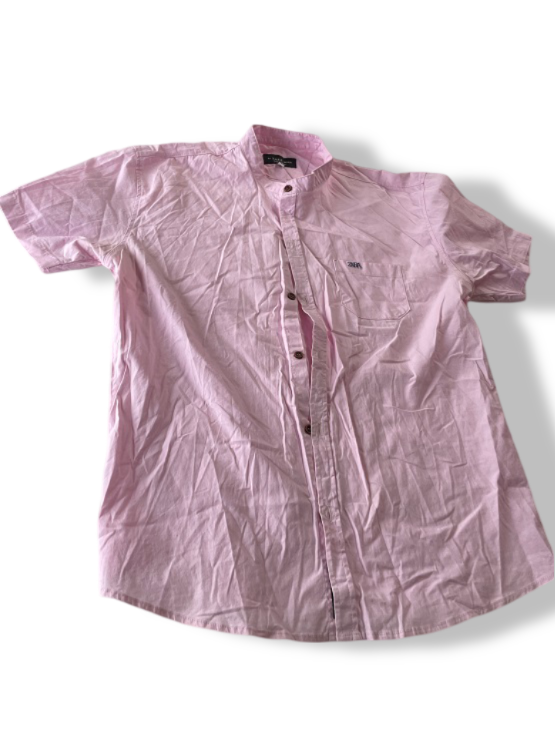 Vintage men's Zara pink short sleeve regular fit shirt in L| L29 W21|SKU 4841