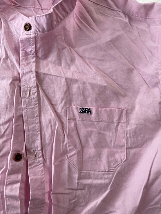 Vintage men's Zara pink short sleeve regular fit shirt in L| L29 W21|SKU 4841