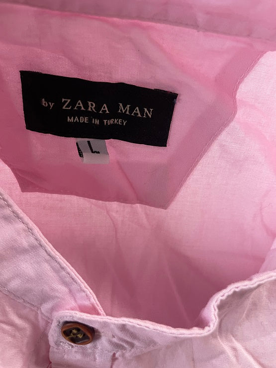 Vintage men's Zara pink short sleeve regular fit shirt in L| L29 W21|SKU 4841