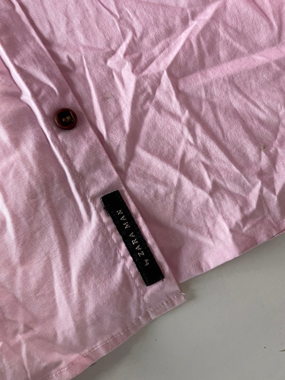 Vintage men's Zara pink short sleeve regular fit shirt in L| L29 W21|SKU 4841