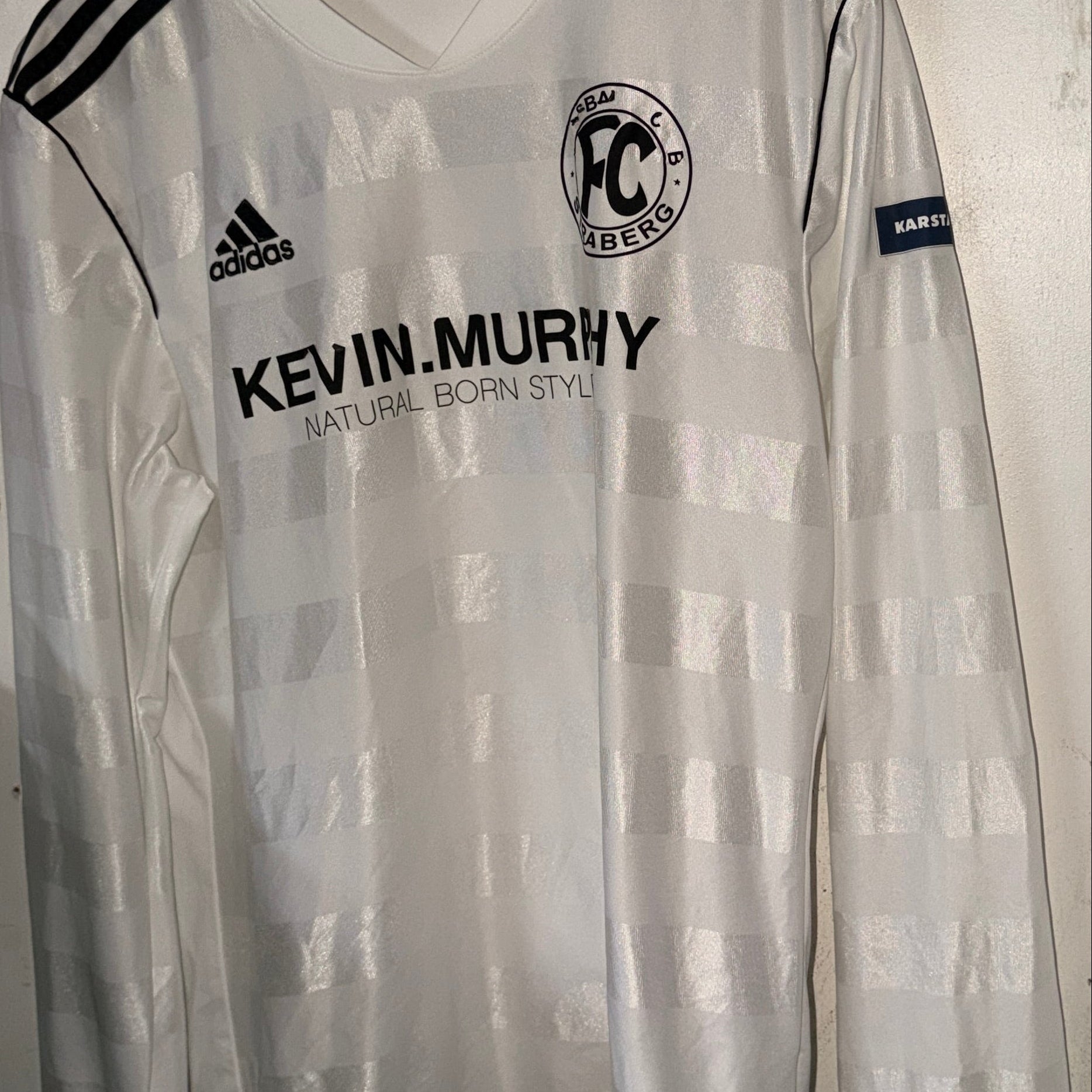 Vintage long-sleeve soccer jersey Adidas FC Straberg home shirt