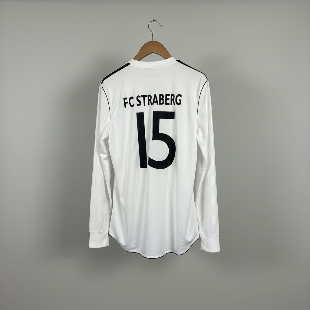 Vintage men long-sleeve soccer Home white jersey Adidas FC Straberg in M