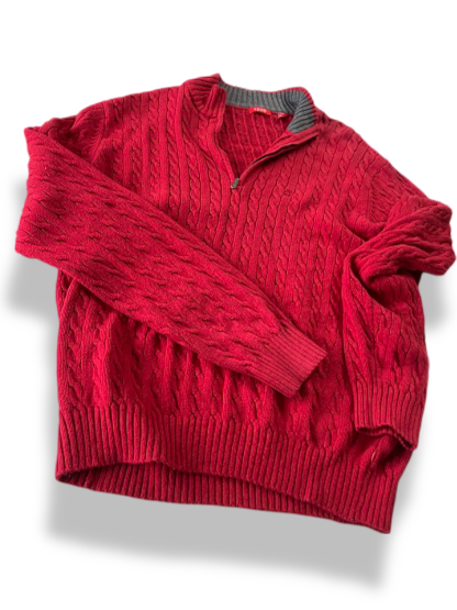 Vintage IZOD Men's Red 1/4 Zip Solid Cable knit Sweater in L| L31 W23|SKU 4842