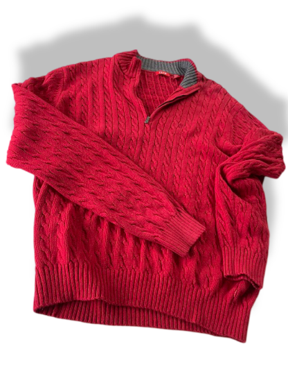 Vintage IZOD Men's Red 1/4 Zip Solid Cable knit Sweater in L| L31 W23|SKU 4842
