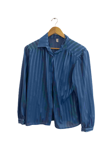 Vintage blue vertical stripe silk womens medium top
